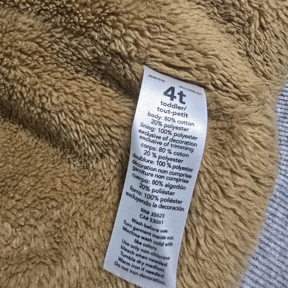 4T Carter’s Gray Fur Lined Zip-Up Hoodie - Picture 7 of 8